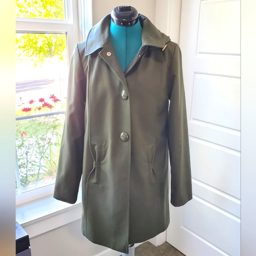 KATE SPADE NEW YORK OLIVE GREEN RAIN COAT JACKET WITH HOOD WOMEN SIZE SMALL